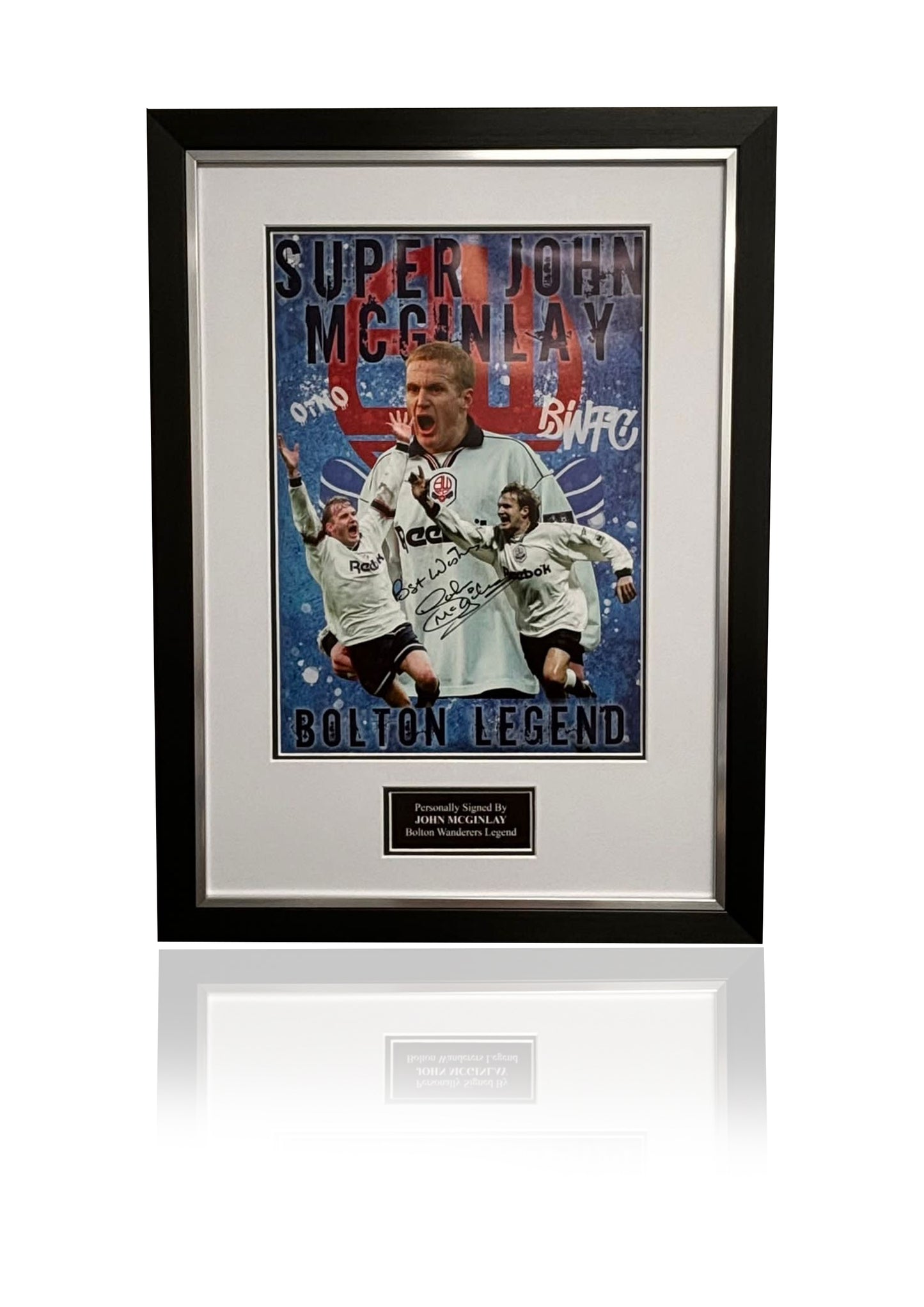 John McGinlay Bolton Wanderers signed framed poster montage