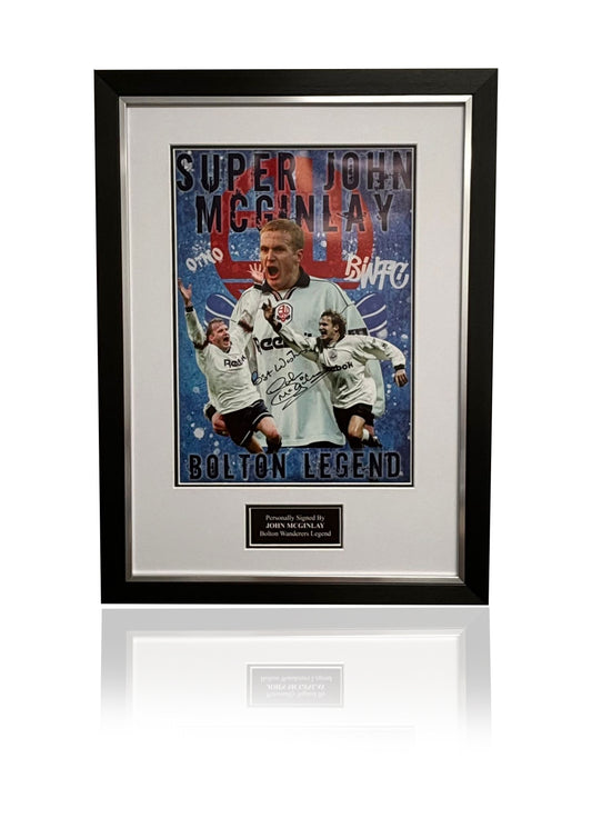 John McGinlay Bolton Wanderers signed framed poster montage