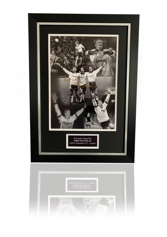 John McGinlay Bolton Wanderers photo black and white montage signed framed