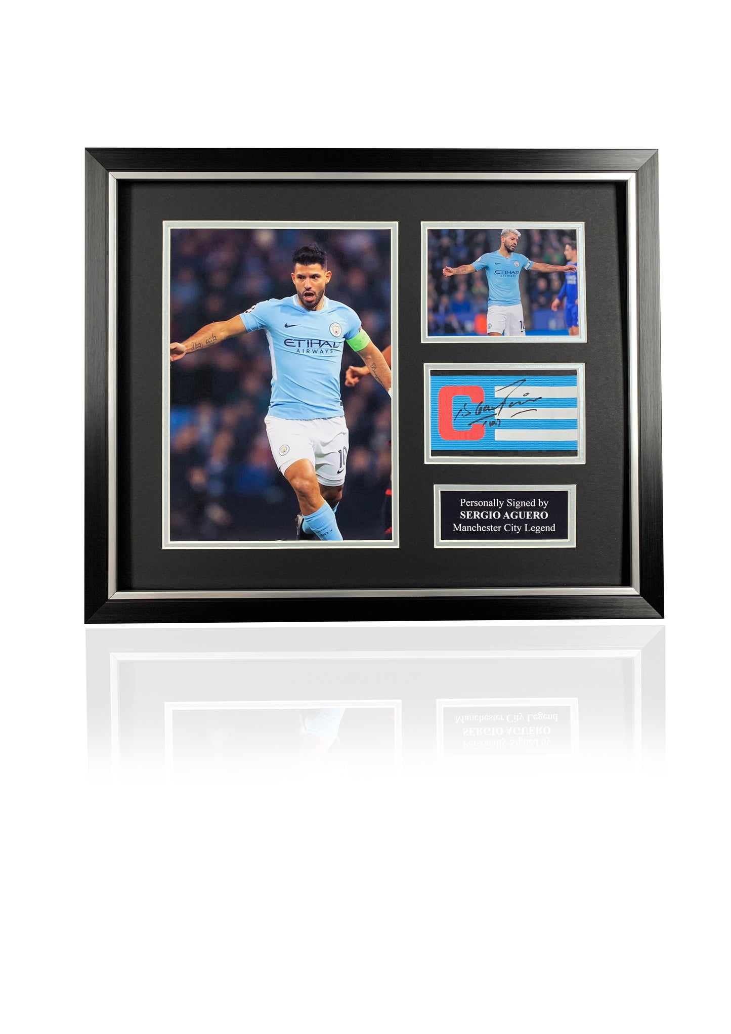 Sergio Aguero signed framed Manchester City captains armband