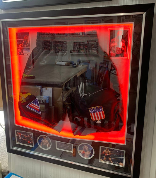 Mike Tyson signed boxing shorts LED frame