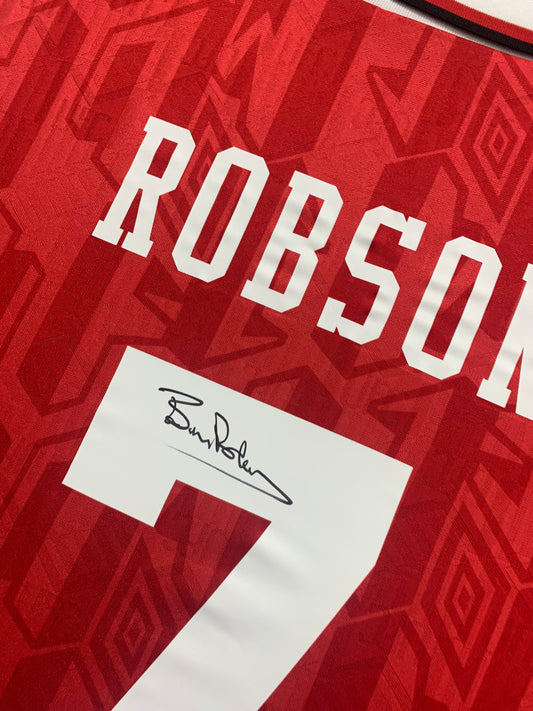Bryan Robson Manchester United 92/94 hand signed framed shirt