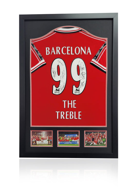 Manchester United 99 treble winning framed shirt signed by 7 members