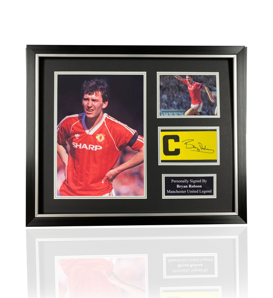 Bryan Robson signed framed Manchester United captains armband