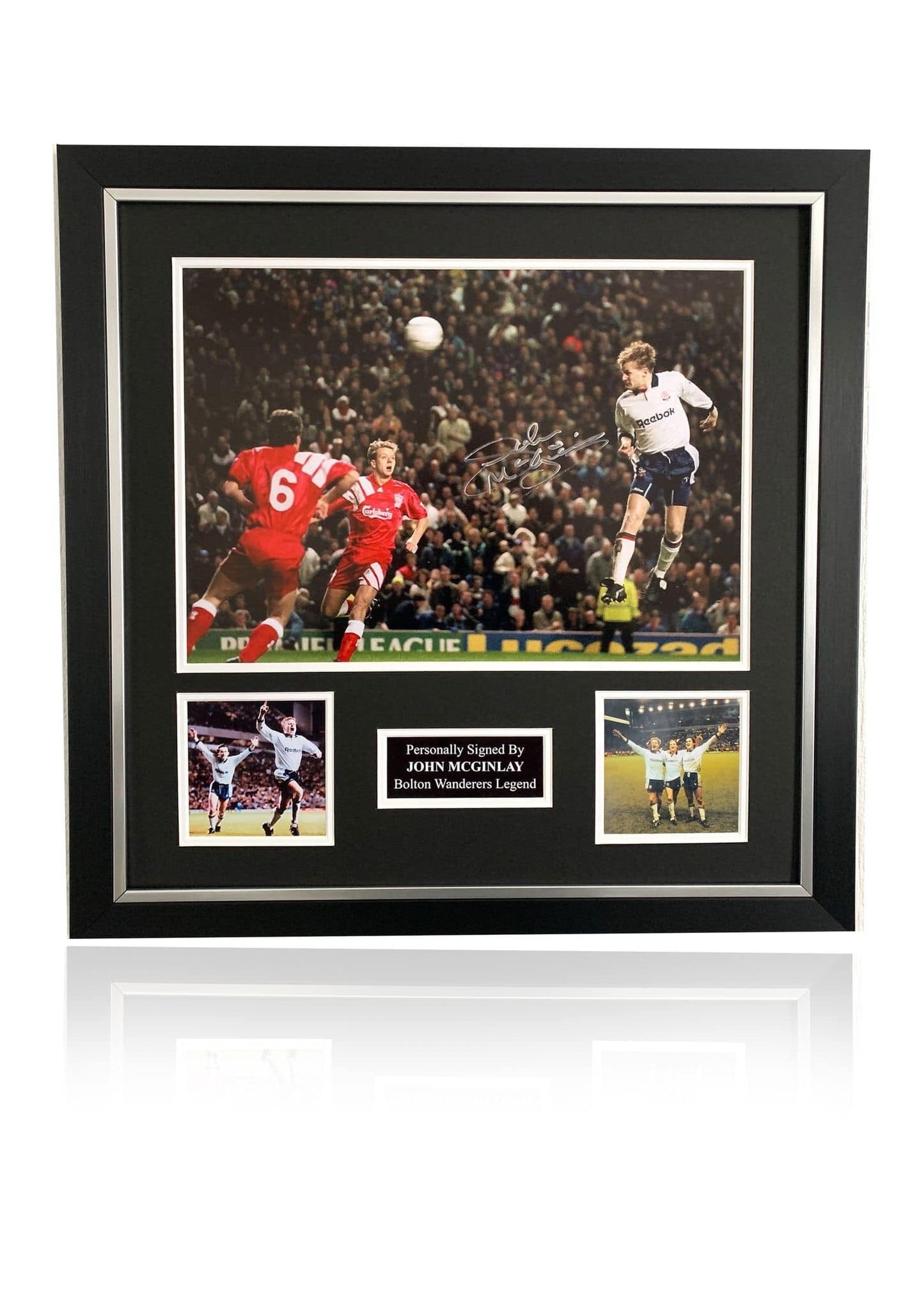 John McGinlay Bolton Wanderers signed framed photo montage white hot header