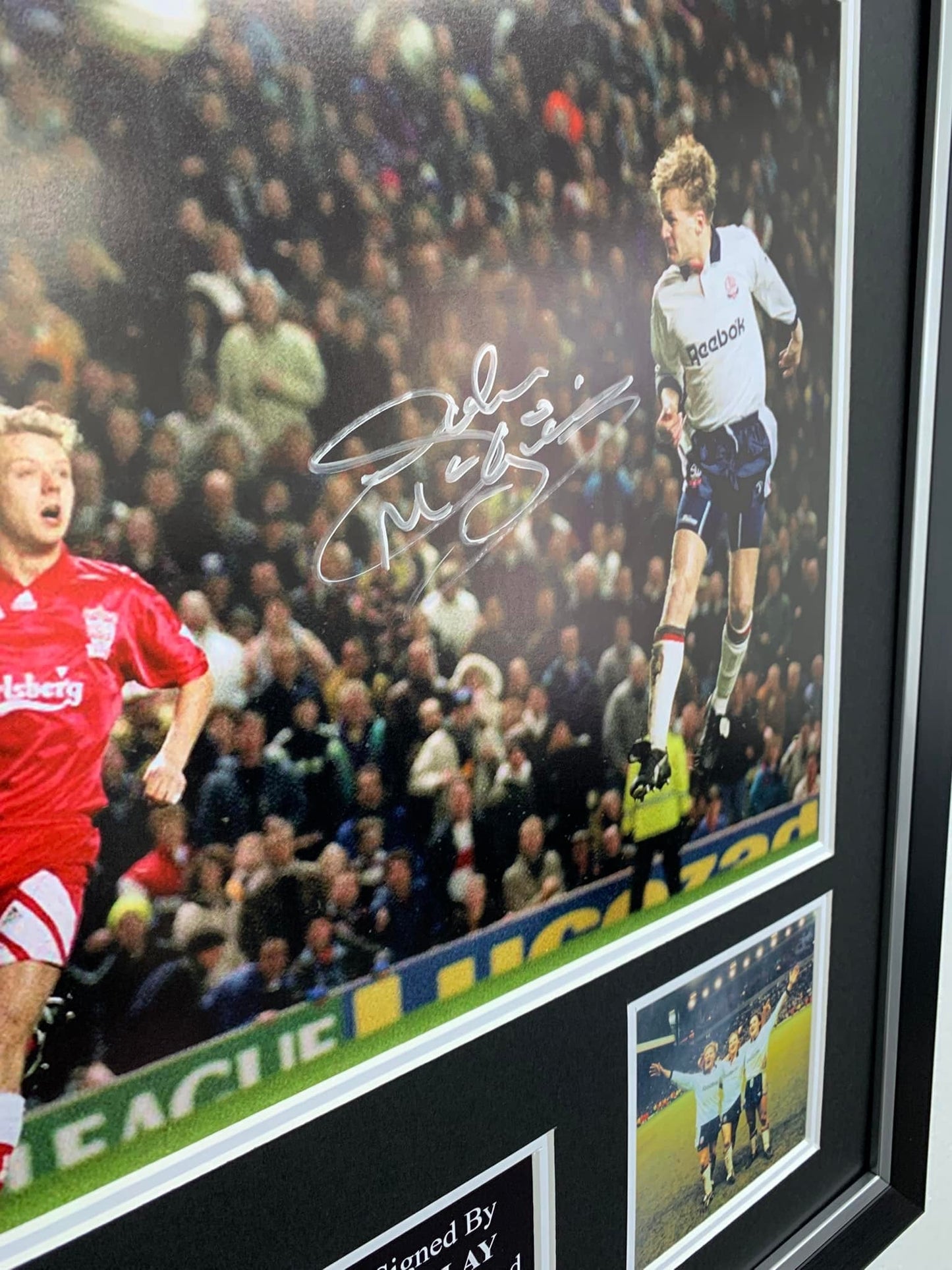 John McGinlay Bolton Wanderers signed framed photo montage white hot header