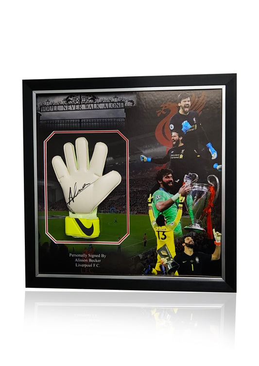 Alisson Becker Liverpool FC hand signed glove in LFC deluxe montage frame