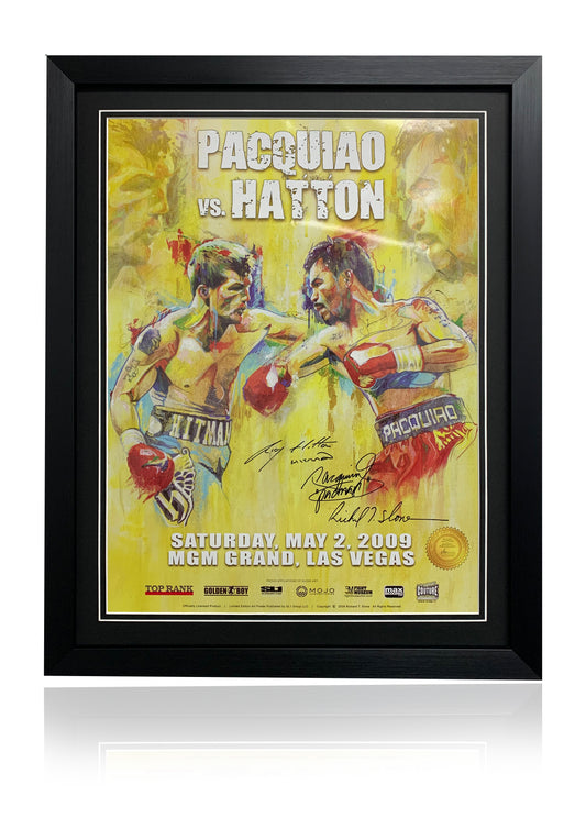 Manny Pacquiao and Ricky Hatton dual signed framed boxing poster