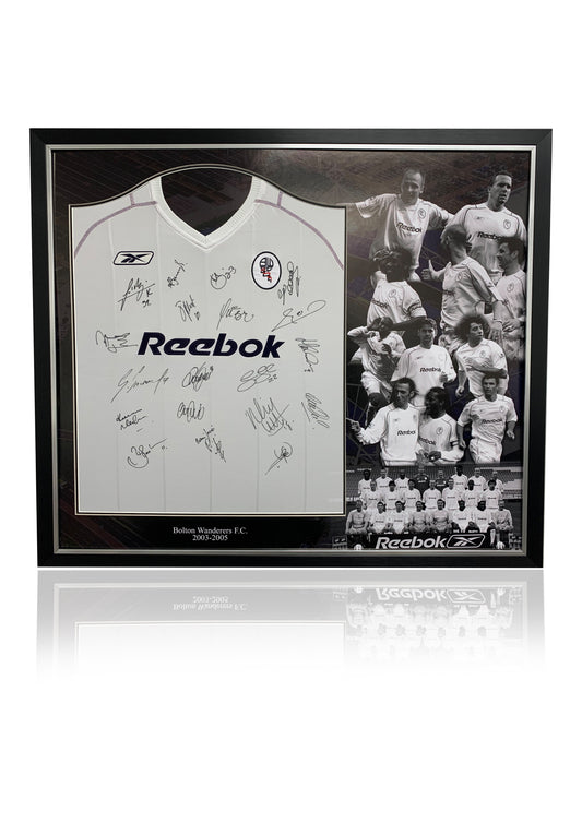 Bolton Wanderers F.C. squad signed 2003/05 framed original shirt deluxe montage