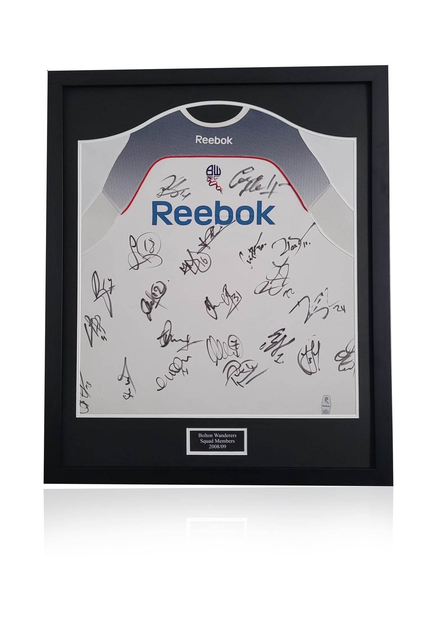 Bolton Wanderers F.C. Squad signed framed original shirt 08/09