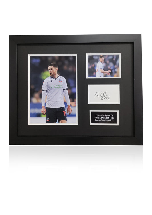 Will Forrester Bolton Wanderers F.C. signed framed photo card montage