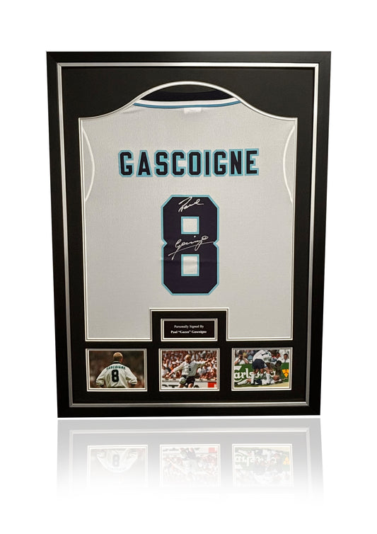 Paul Gazza Gascoigne Euro 96 signed deluxe framed England shirt