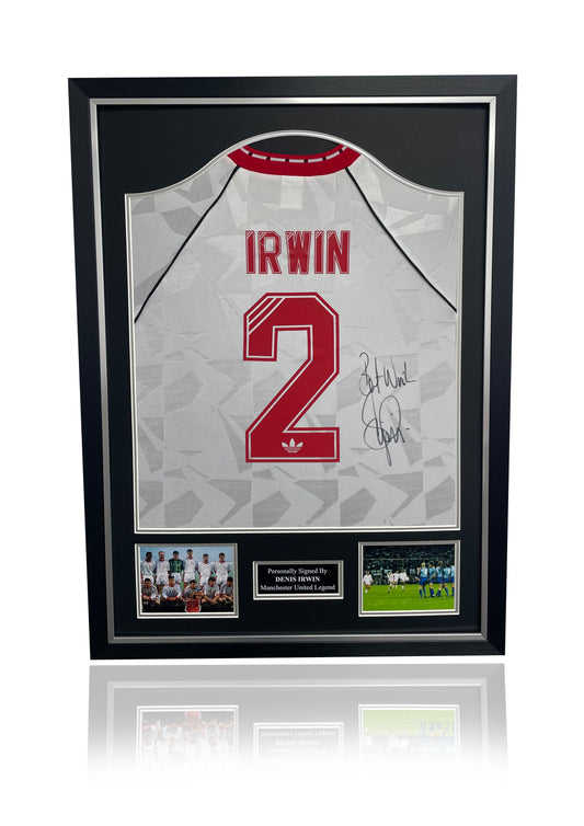 Denis Irwin Manchester United 1991 hand signed framed CWC Cup Winners Cup away shirt