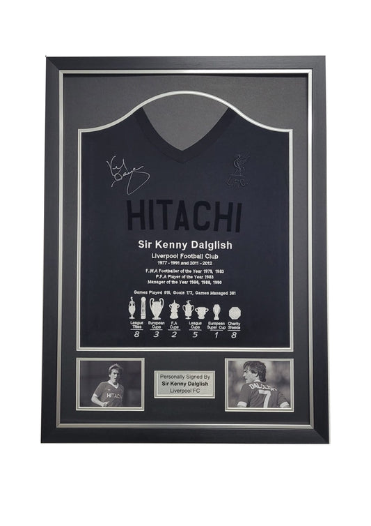 Kenny Dalglish signed framed Hitachi Blackout honours limited edition shirt
