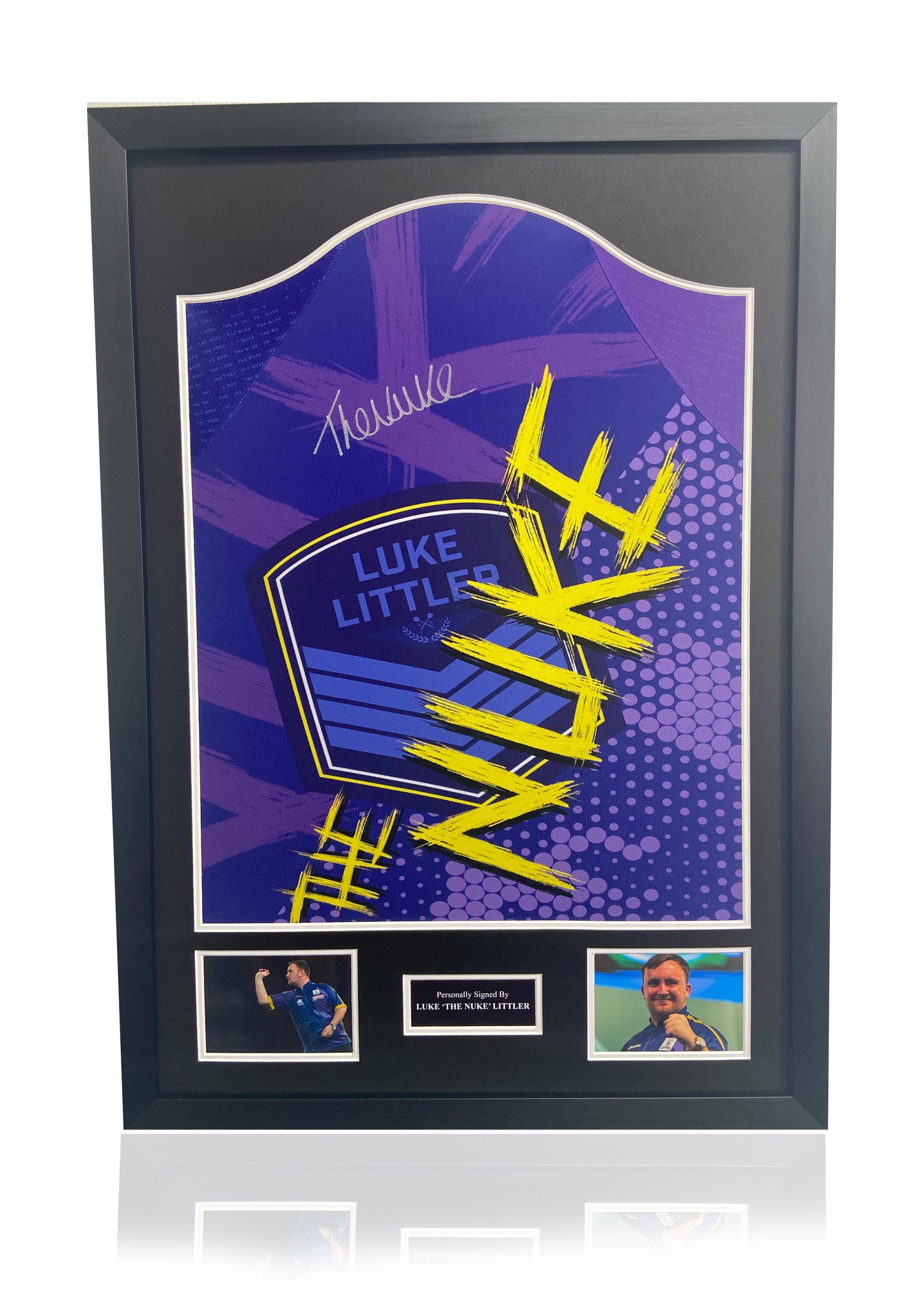 Luke 'The Nuke' Littler signed framed darts shirt