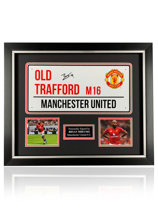 Bryan Mbeumo Manchester United signed framed Old Trafford street sign