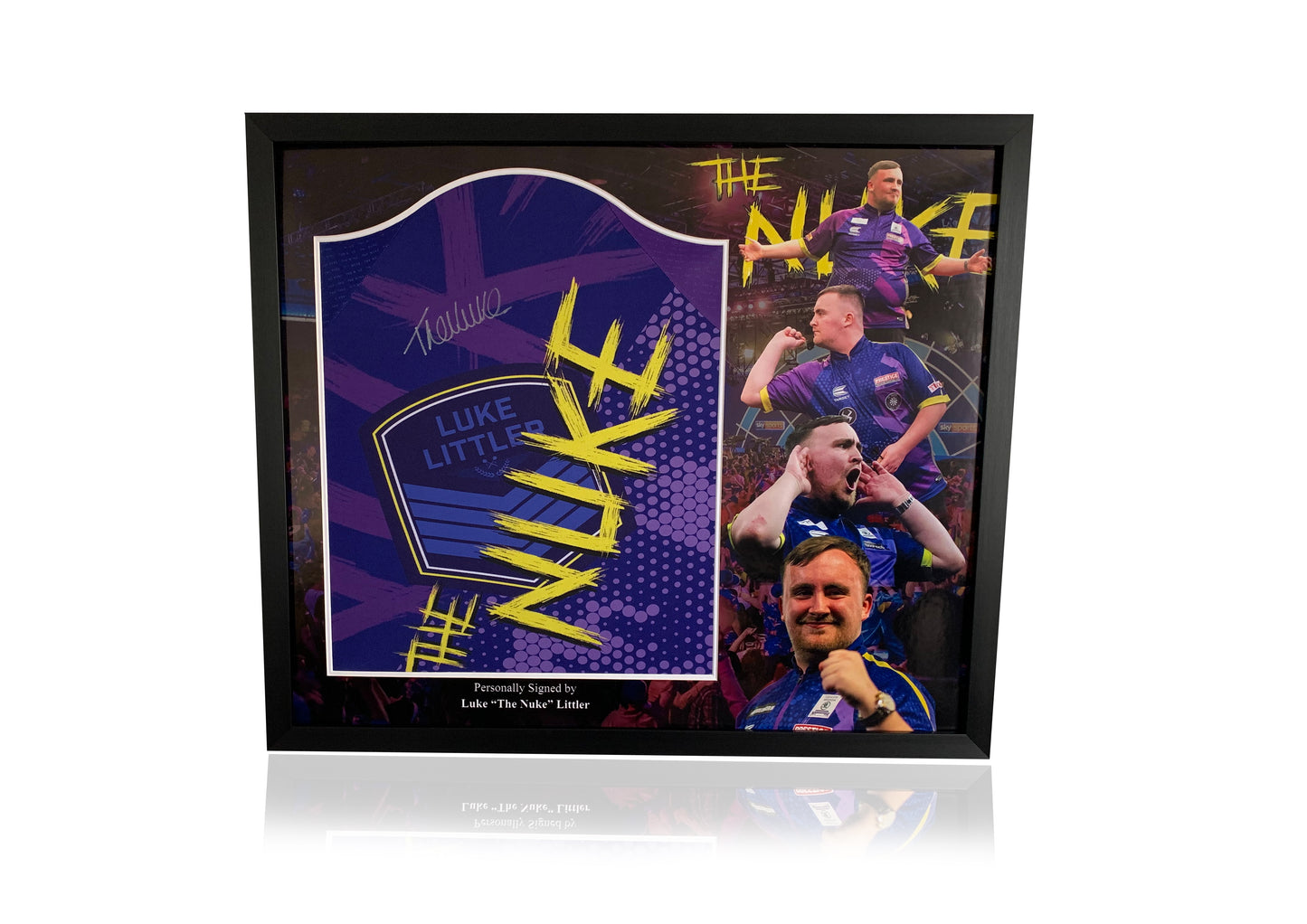 Luke 'The Nuke' Littler signed darts shirt deluxe montage frame