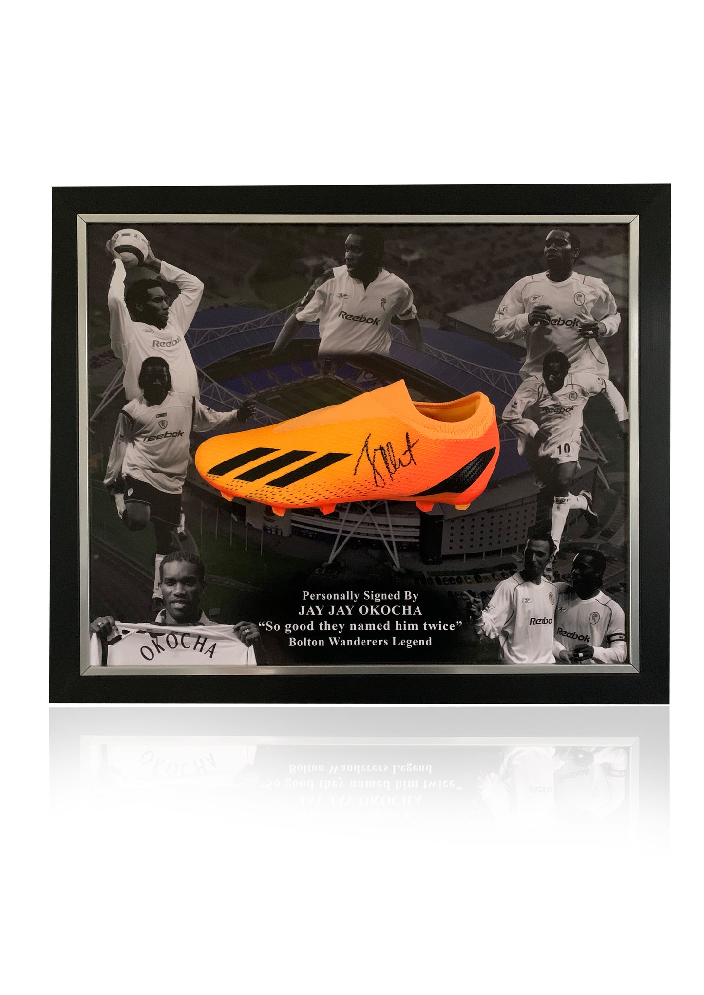 Jay Jay Okocha Bolton Wanderers signed framed football boot