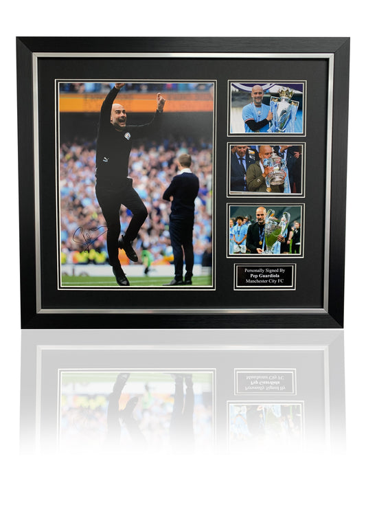 Pep Guardiola Manchester City treble winner signed photo montage