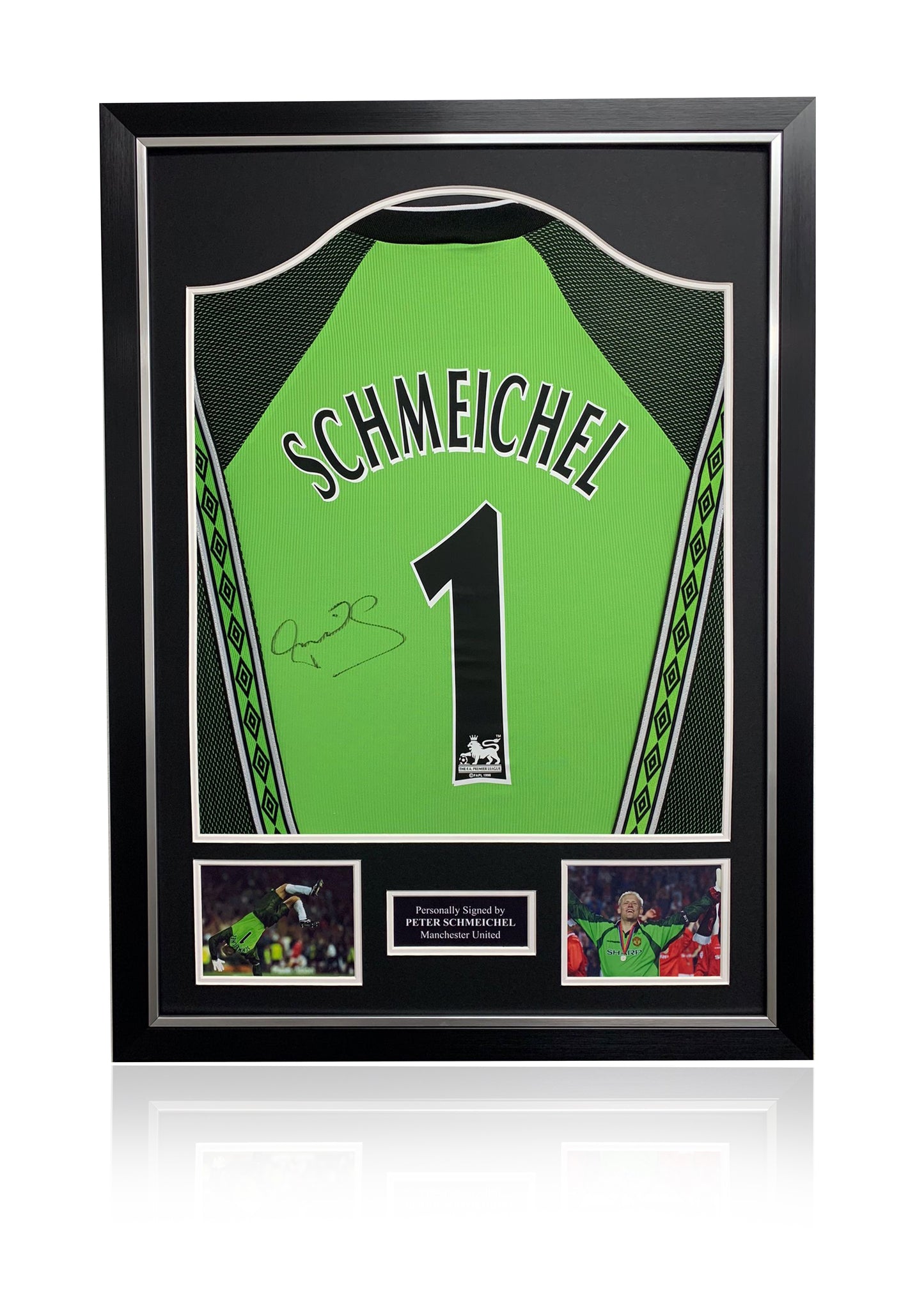 Peter Schmeichel signed 99 frame treble winning Manchester United goalkeeper shirt
