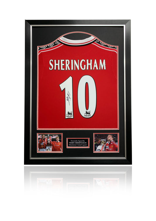 Teddy Sheringham signed framed 1999 Manchester United treble winning shirt