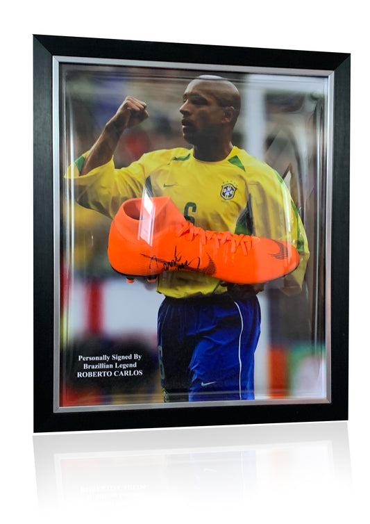 Roberto Carlos brazil football legend signed boot frame
