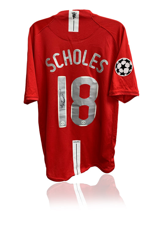 Paul Scholes Signed 2008 Manchester United Double Winning red home Shirt