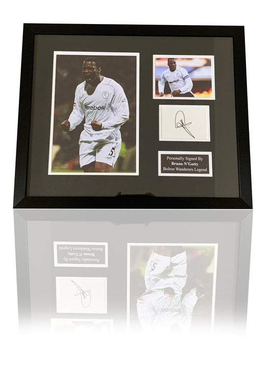 Bruno Ngotty Bolton Wanderers FC hand signed framed photo card montage