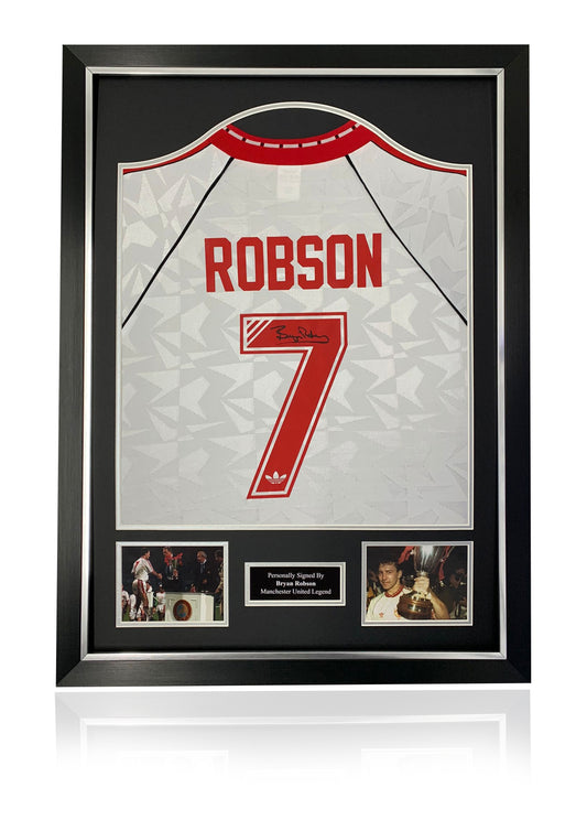 Bryan Robson Manchester United hand signed framed 1991 CWC cup winners cup shirt