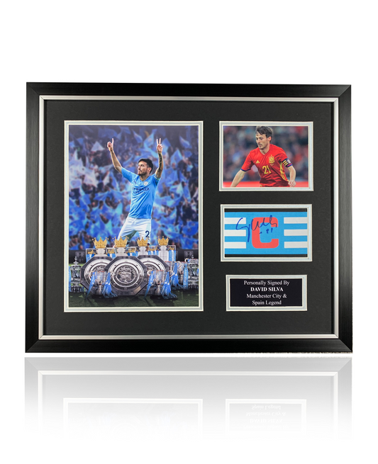 David Silva signed framed Manchester City captains armband