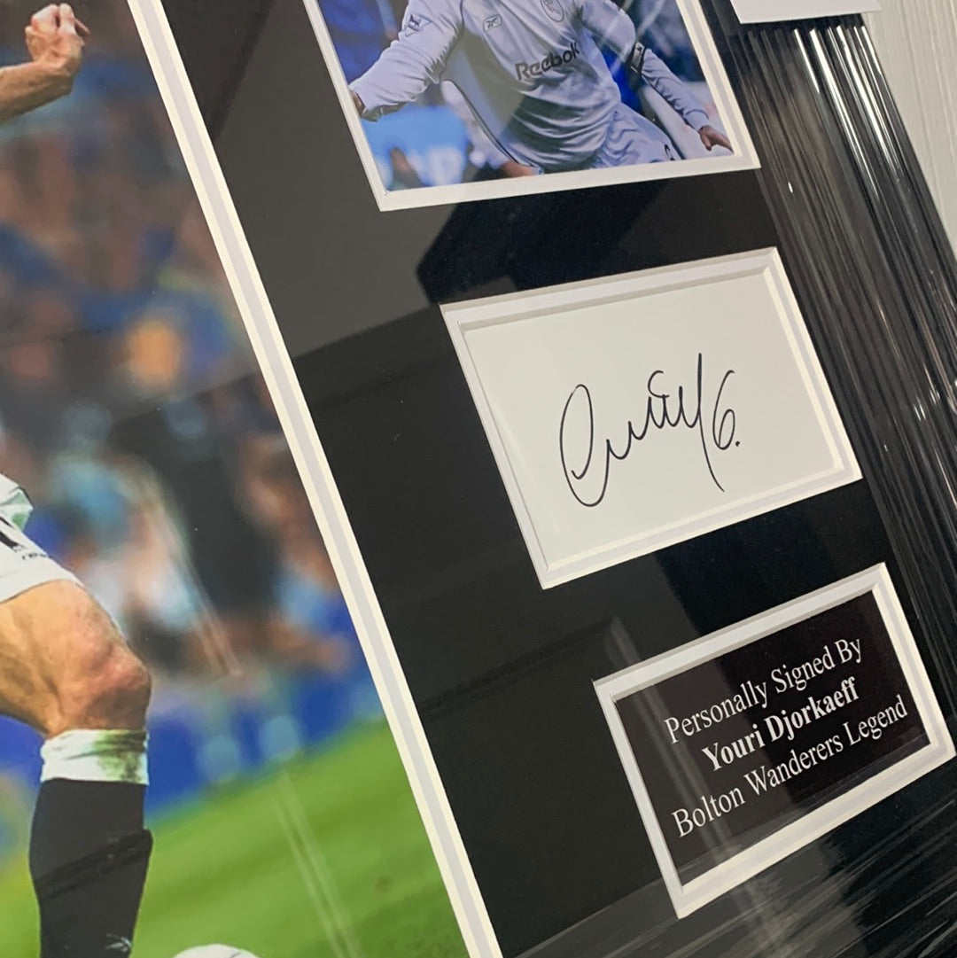 Youri Djorkaeff signed framed photo card Bolton Wanderers montage