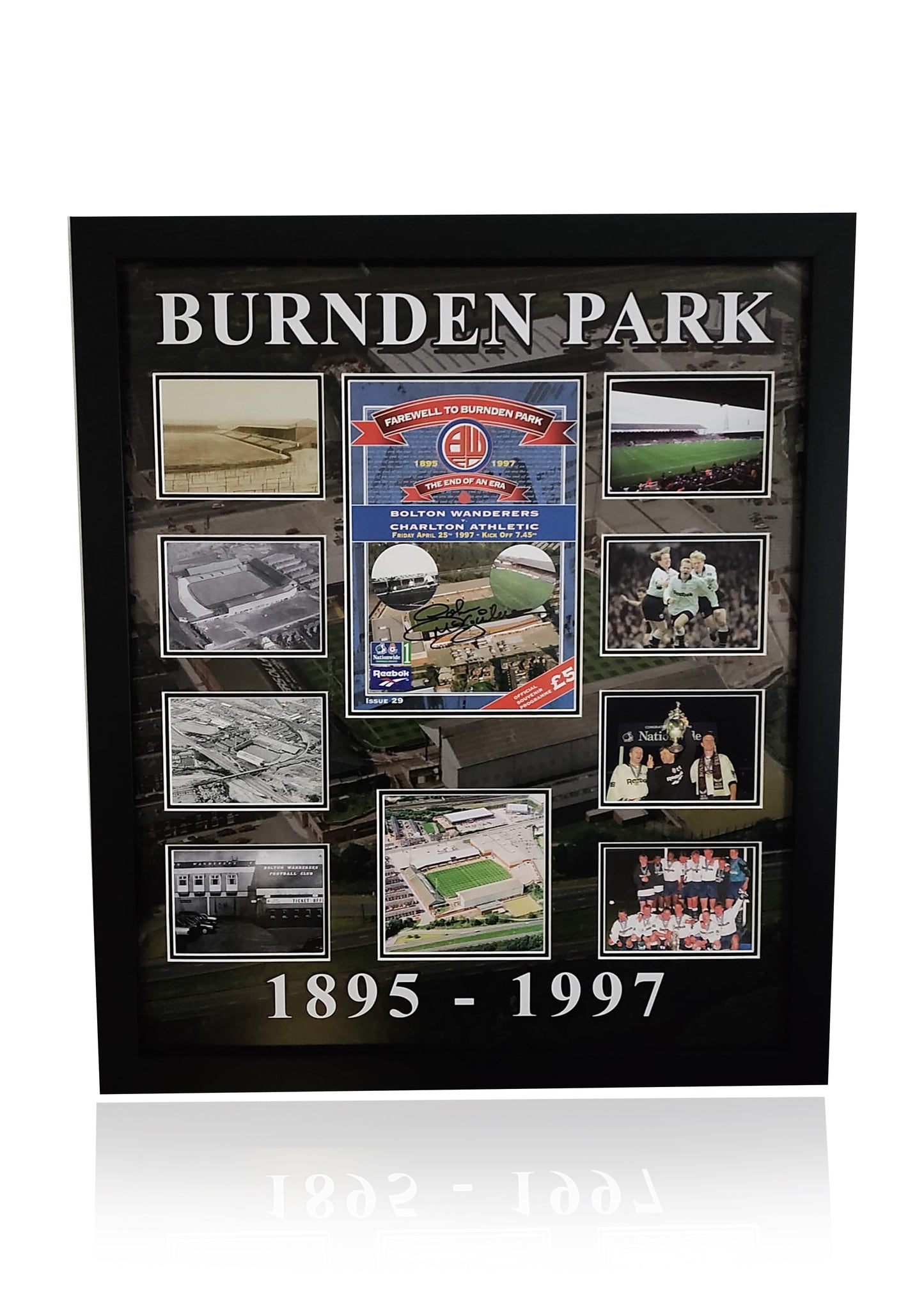 Burnden Park limited edition Bolton Wanderers signed John McGinlay framed original programme photo montage