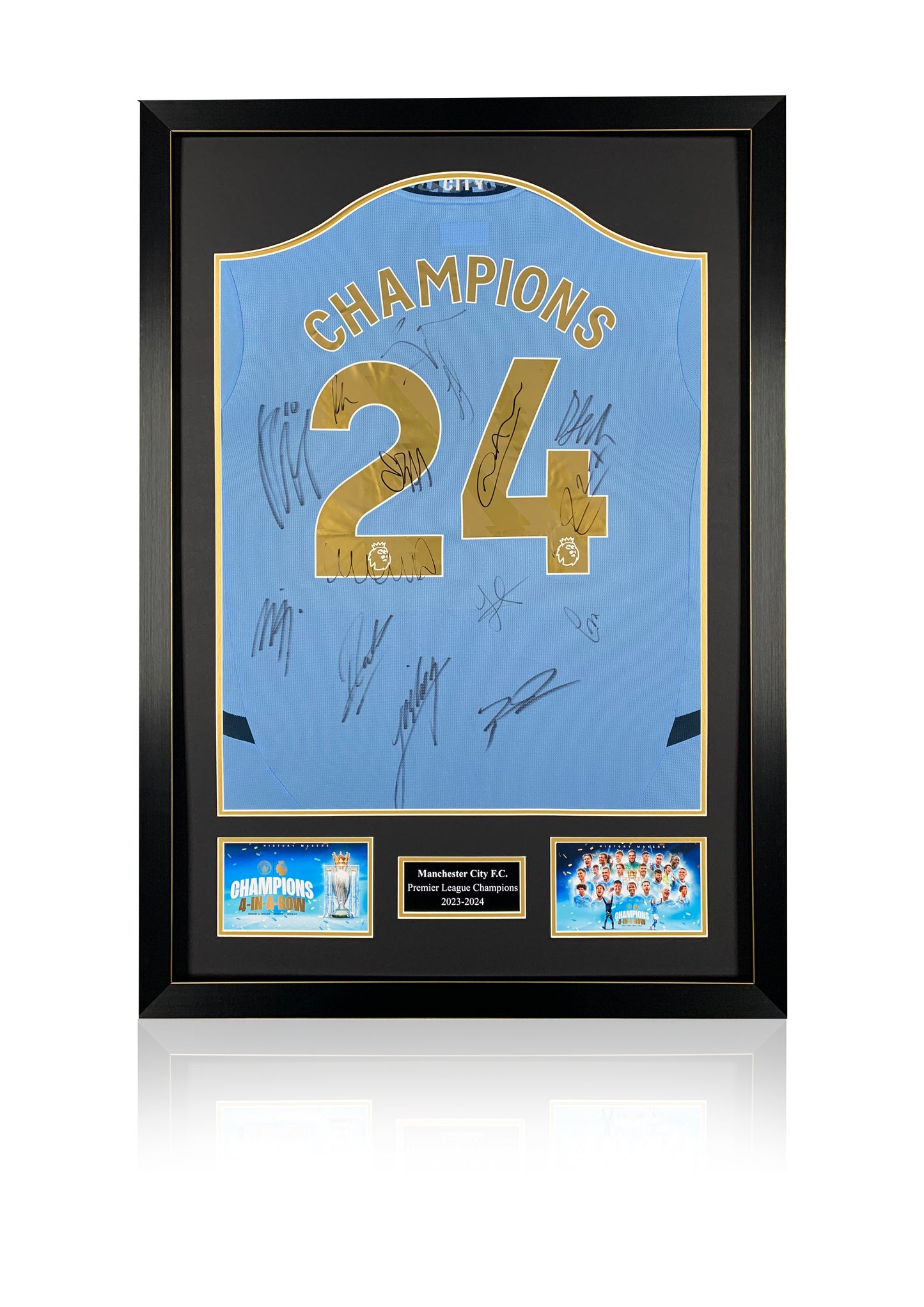 Manchester City squad signed framed shirt 4 in a row