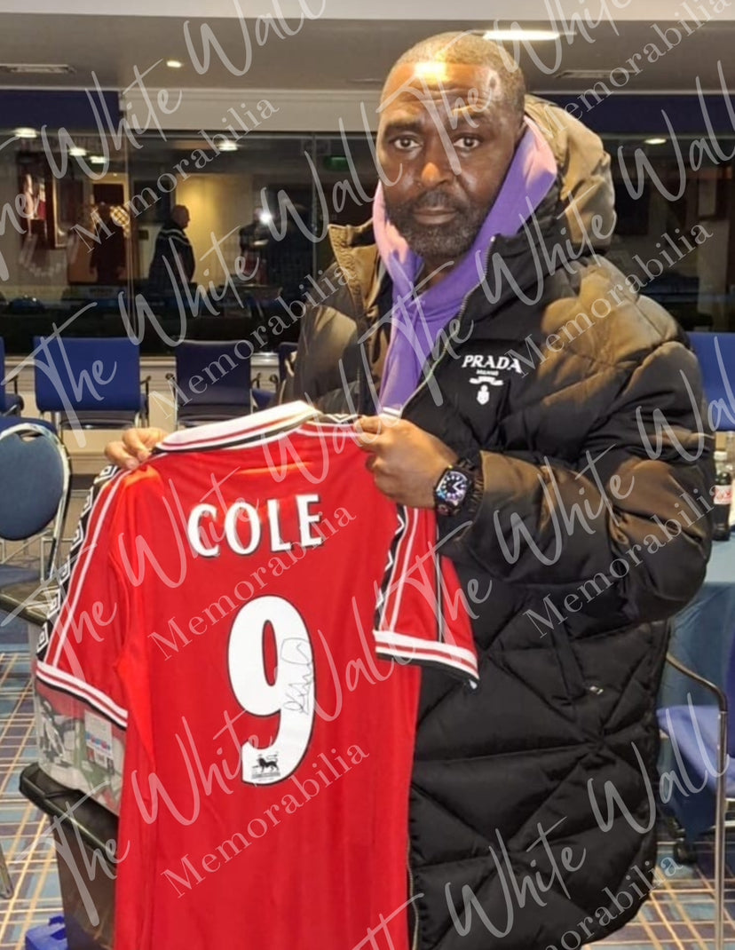 Andy Cole Manchester United 99 treble hand signed framed red home shirt