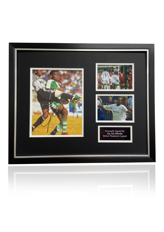 Jay Jay Okocha Bolton Wanderers Nigeria signed framed photo montage