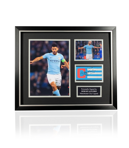 Sergio Aguero signed framed Manchester City captains armband
