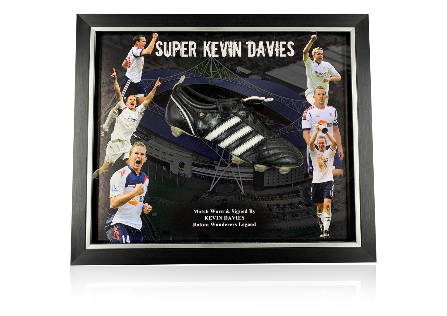 Kevin Davies signed and match worn boot in bubble frame Bolton Wanderers
