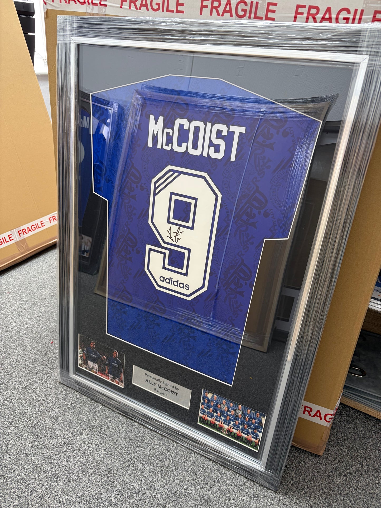 Ally McCoist Rangers signed framed football shirt Scottish football
