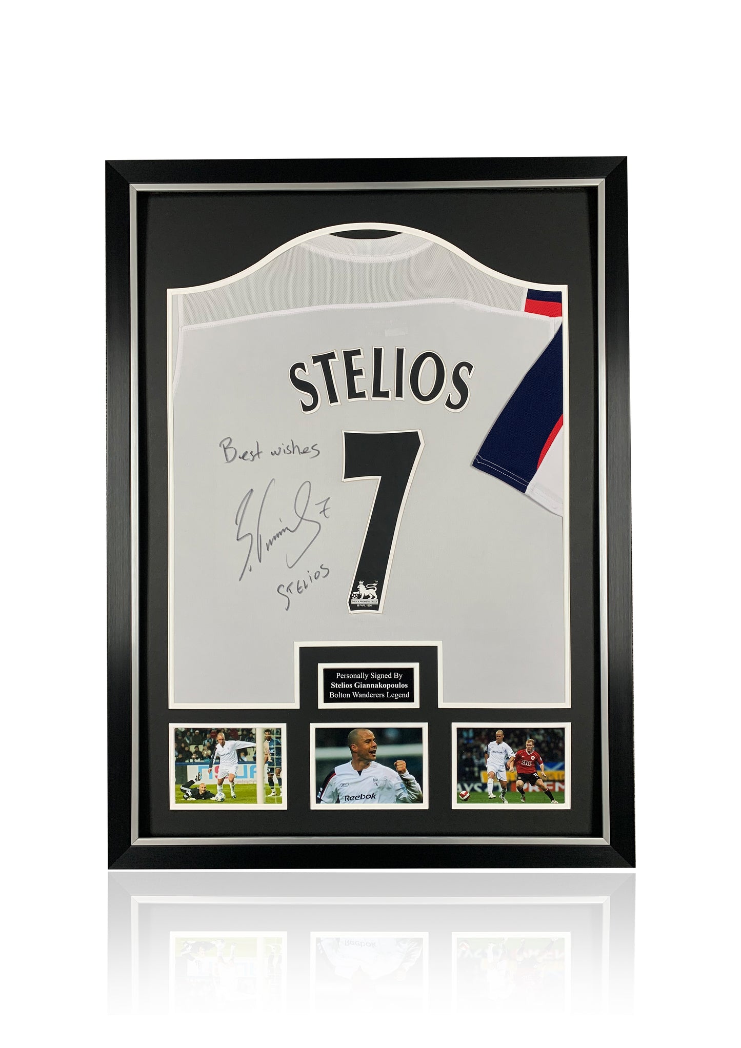 Stelios signed framed Bolton Wanders shirt