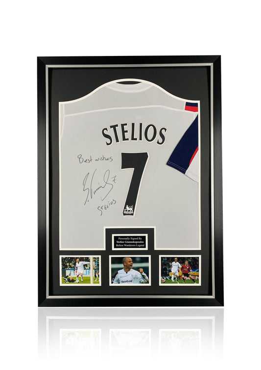 Stelios signed framed Bolton Wanders shirt