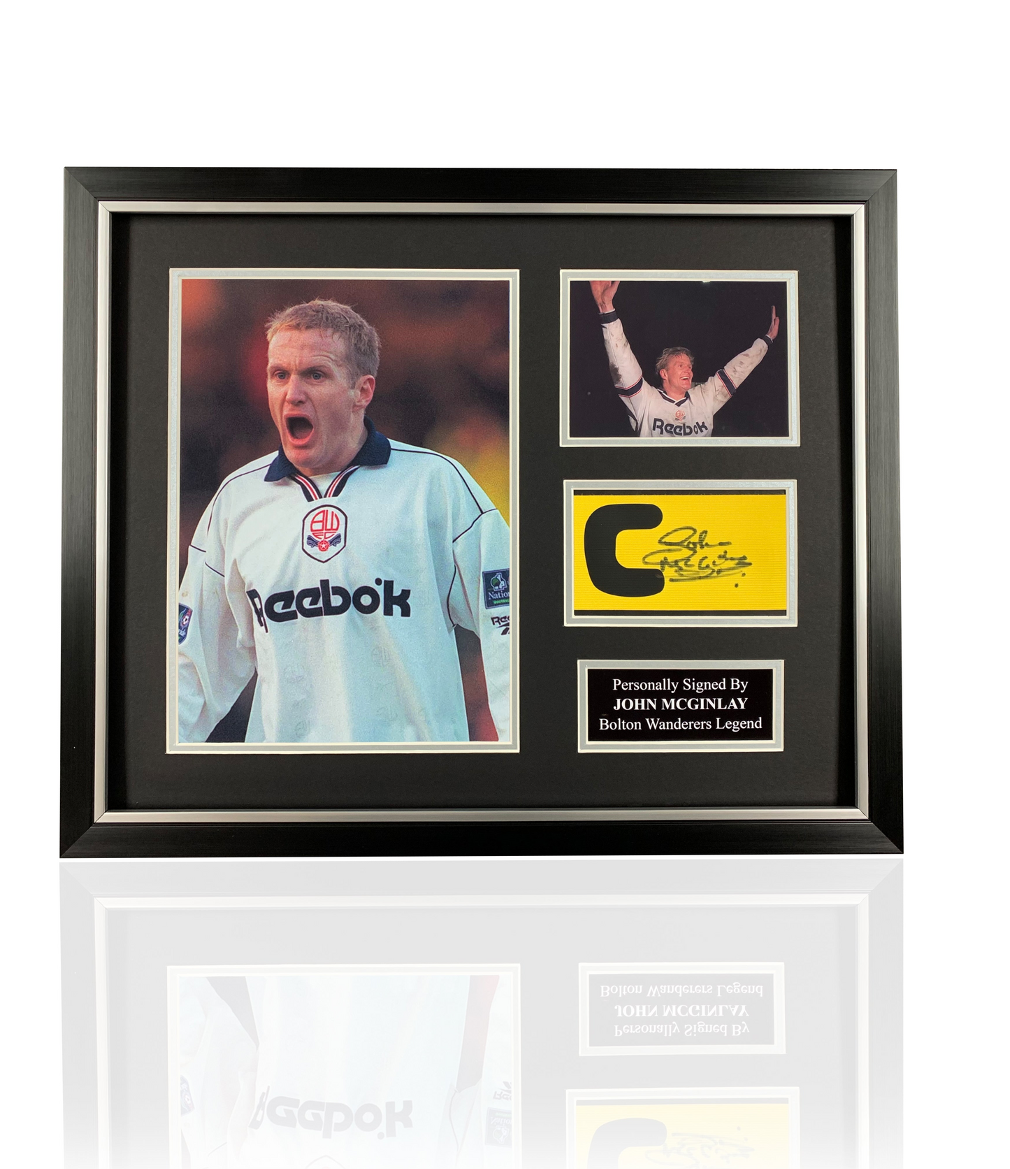 John McGinlay signed framed Bolton Wanderers captains armband