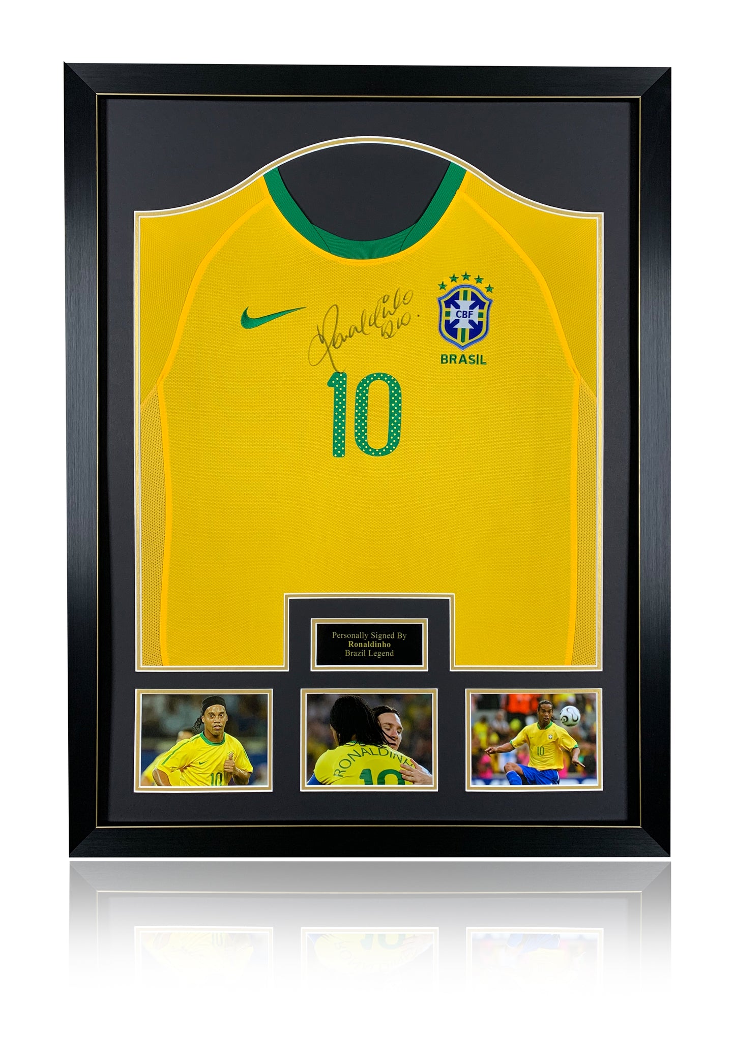 Ronaldinho signed framed Brazil shirt