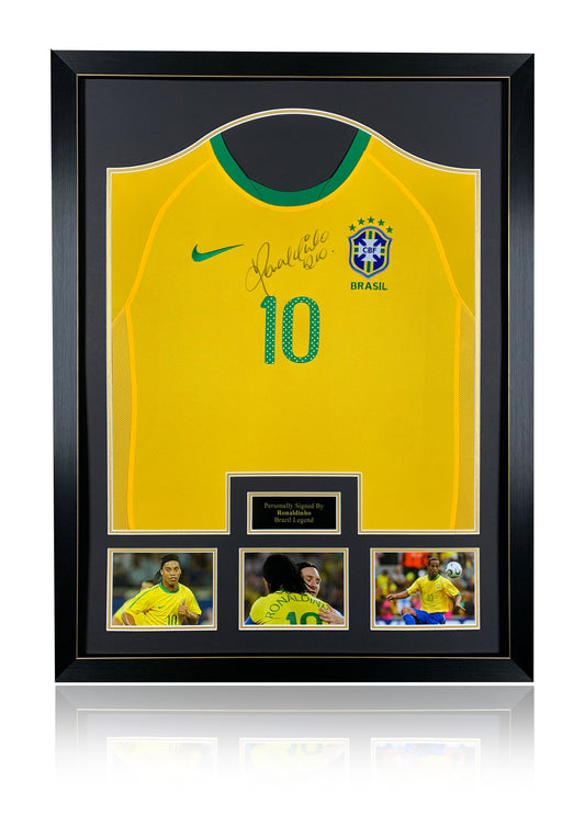Ronaldinho signed framed Brazil shirt