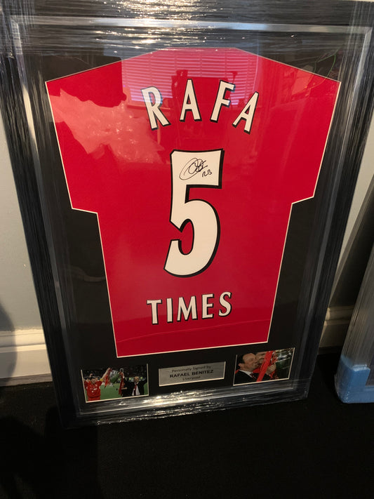 Rafael Benitez Liverpool 2005 signed framed football shirt
