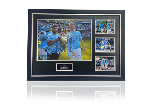 Sergio Aguero and Kevin De Bruyne Manchester City framed dual signed photo montage