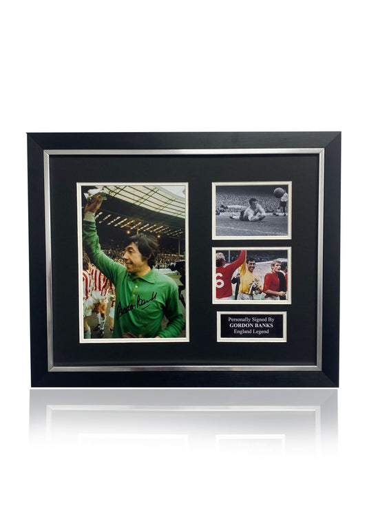 Gordon Banks England signed framed photo montage