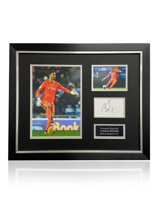 Nathan Baxter Bolton Wanderers F.C. signed framed photo card montage