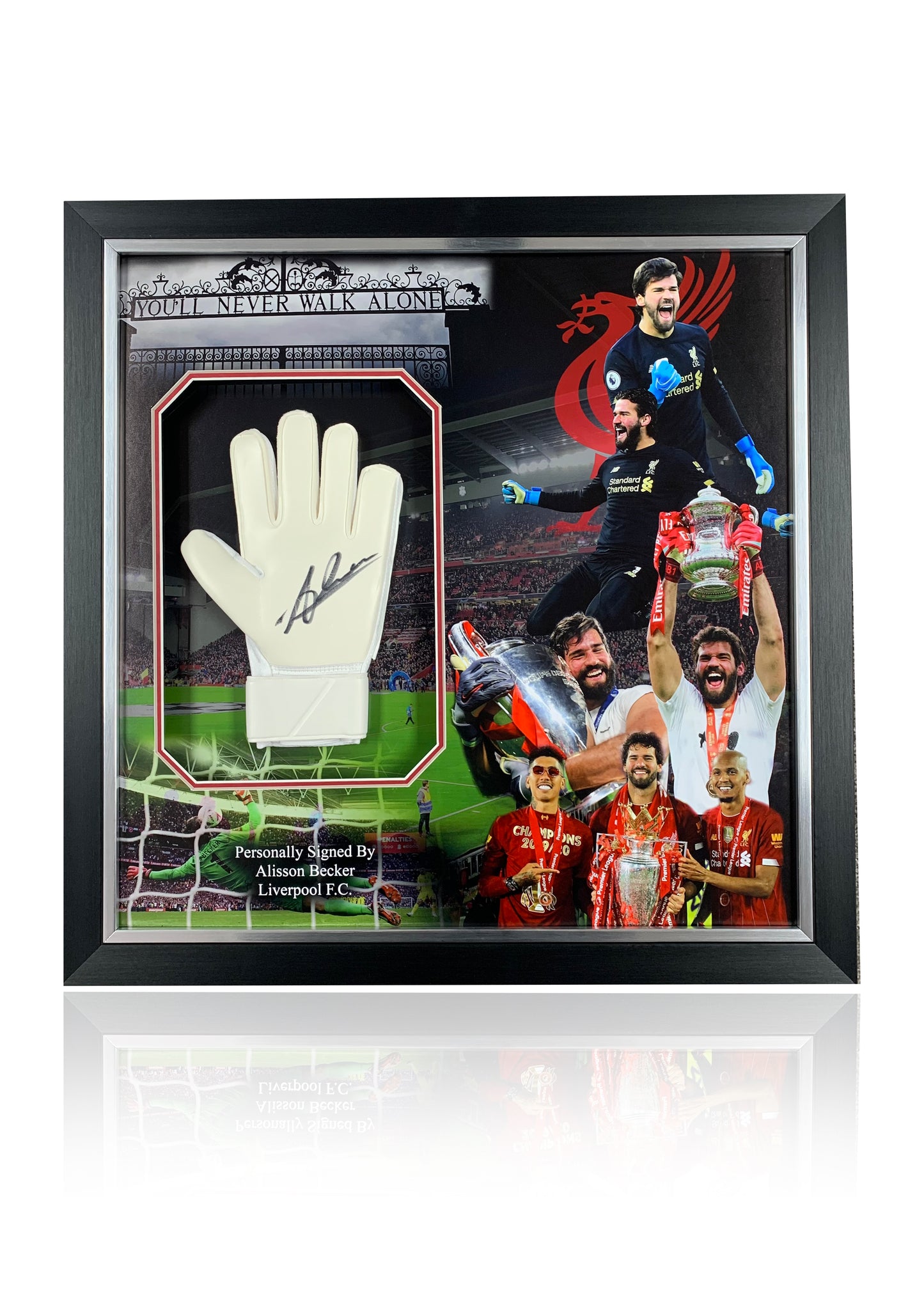 Alisson Becker Liverpool FC hand signed glove in LFC deluxe montage frame
