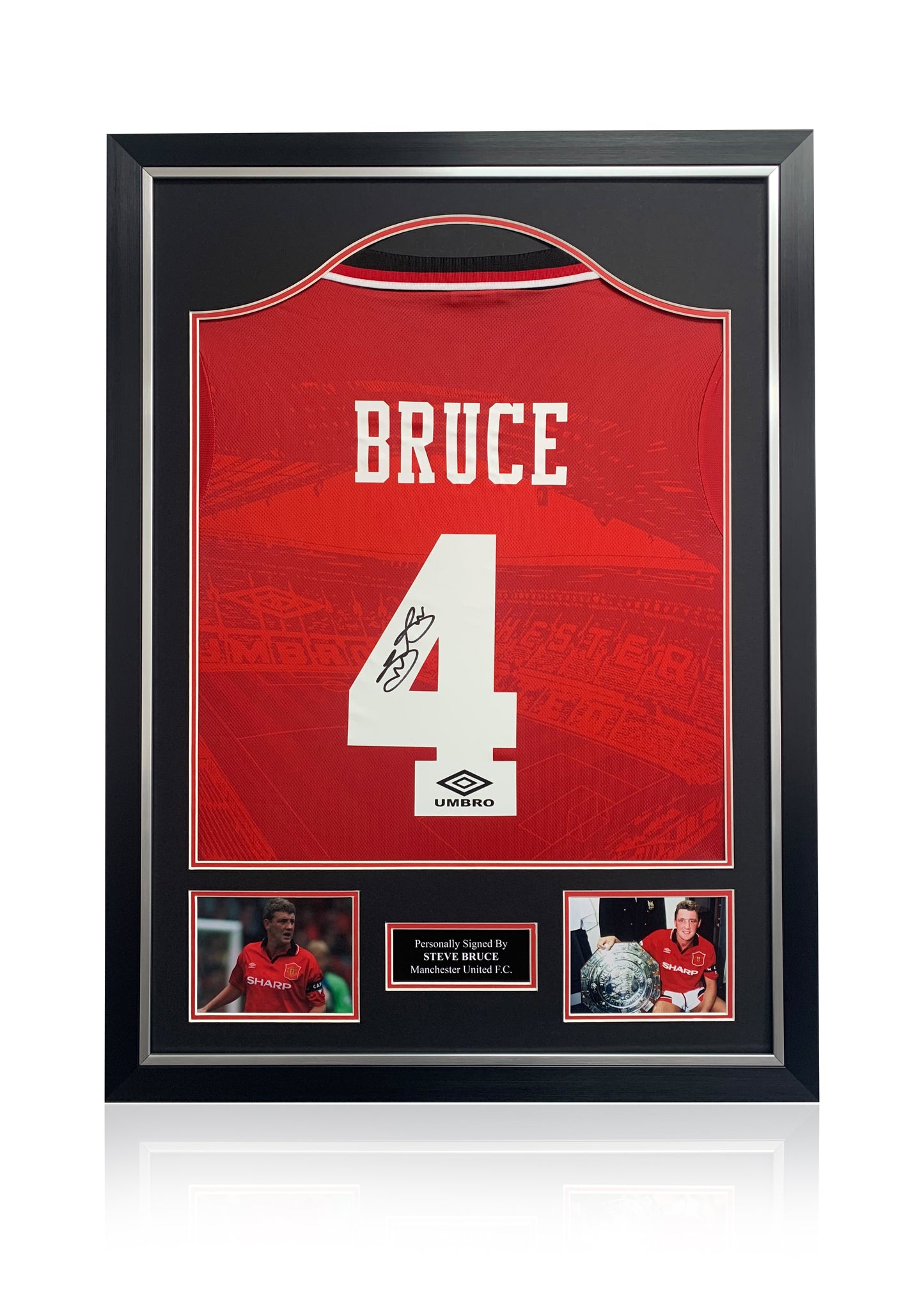Steve Bruce Manchester United signed framed football shirt