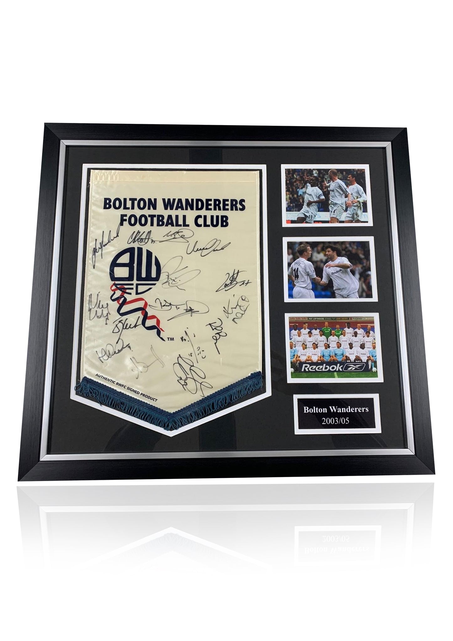 Bolton Wanderers framed hand signed squad pennant 2003/05